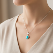 Round Turquoise Pendant — Sterling Silver