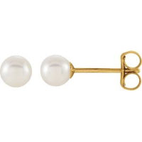 14K Yellow Gold Cultured White Freshwater Pearl Earrings