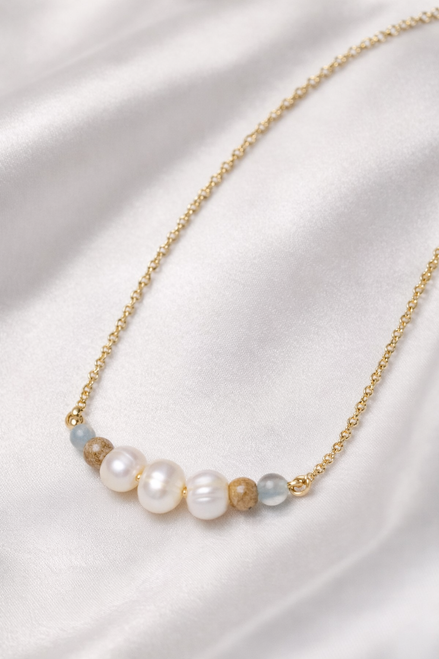 Argentinian Blue Calcite & Pearl Necklace — 14K Gold-Filled