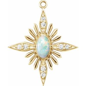 Natural White Opal & .05 CTW Natural Diamond Star Earring Charm — 14K Yellow Gold