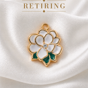 Diamond Magnolia Enamel Dangle — 14K Yellow Gold
