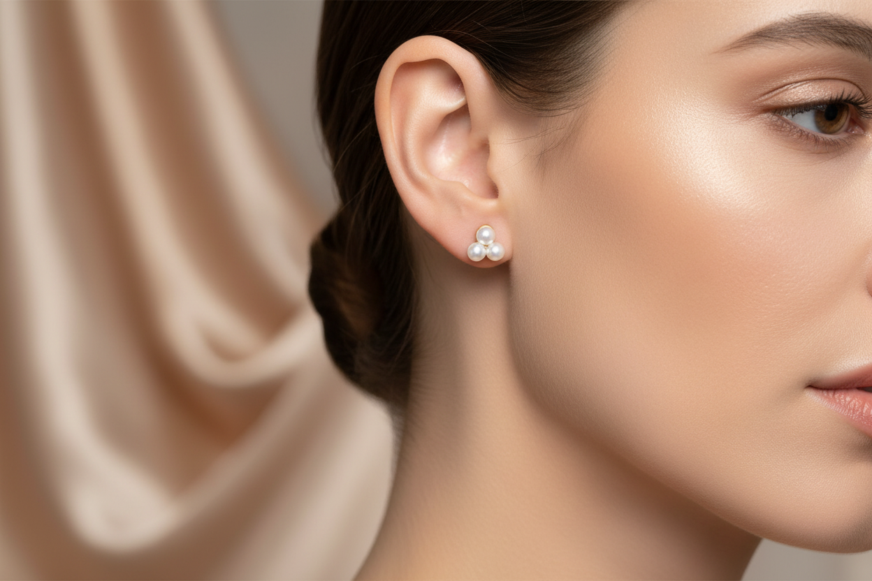 Pearl Trio Stud Earrings — 14K Yellow Gold