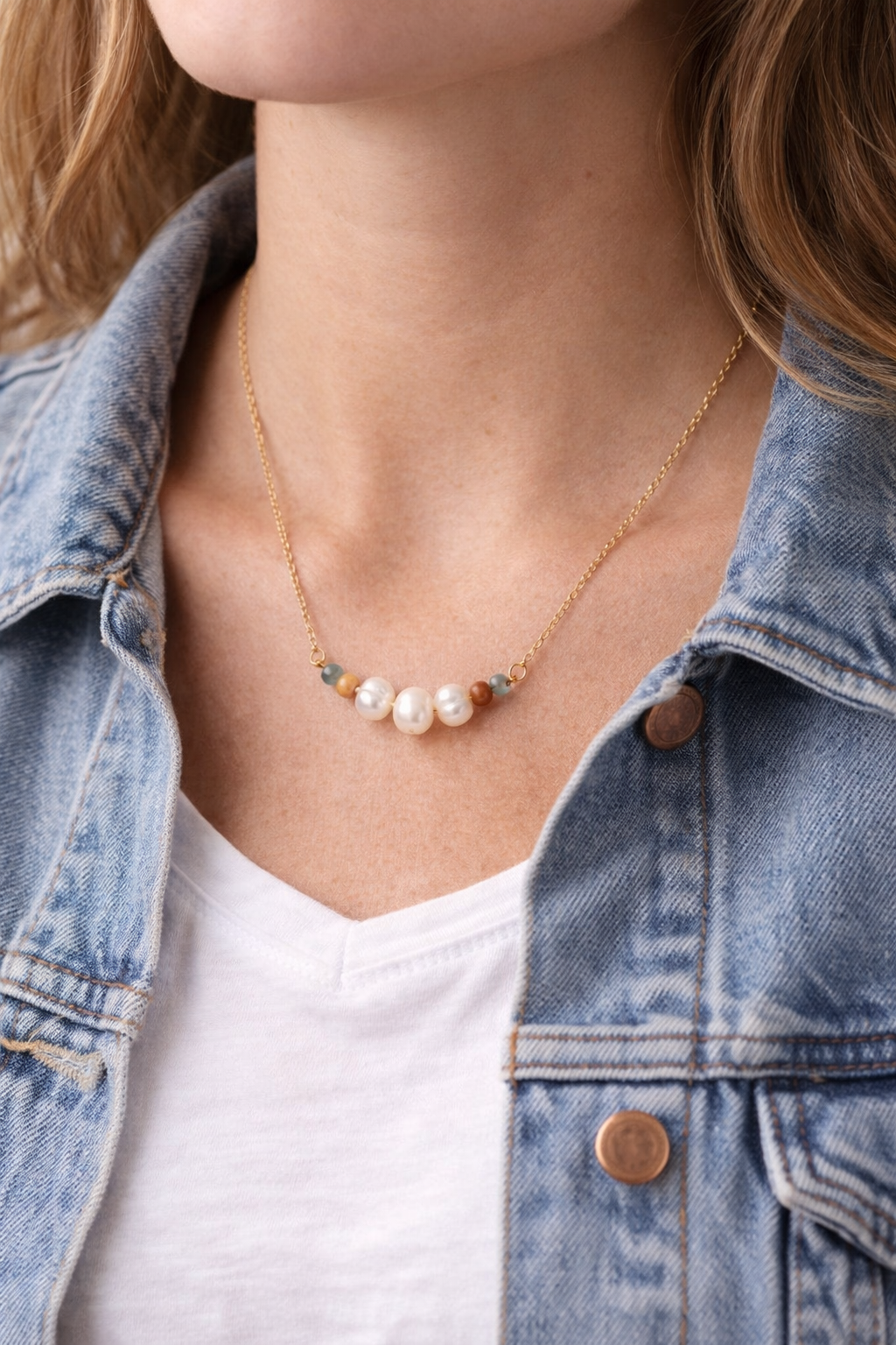 Argentinian Blue Calcite & Pearl Necklace — 14K Gold-Filled