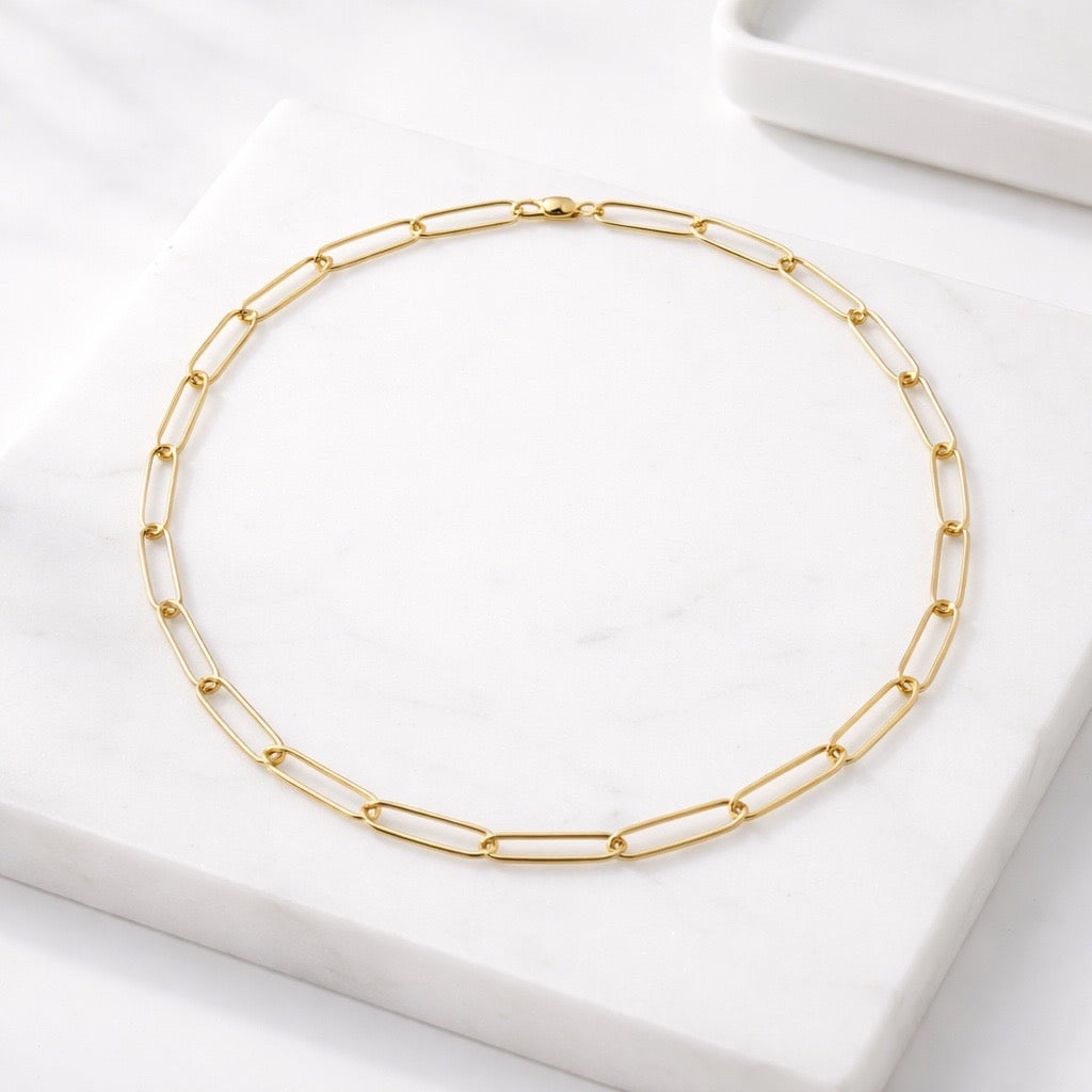 Paperclip-Style Chain Necklace — 14K Gold-Filled