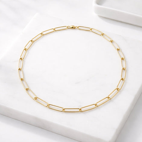 Paperclip-Style Chain Necklace — 14K Gold-Filled