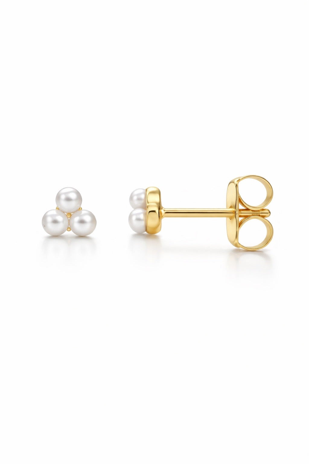 Pearl Trio Stud Earrings — 14K Yellow Gold
