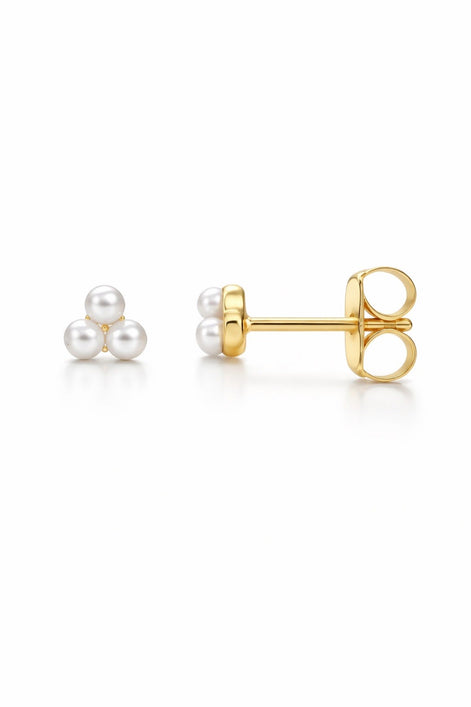 Pearl Trio Stud Earrings — 14K Yellow Gold