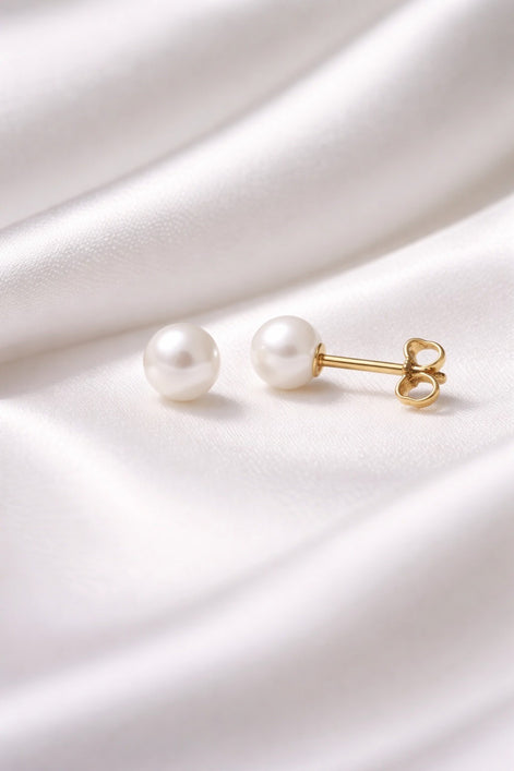 Freshwater Pearl Stud Earrings — 14K Yellow Gold