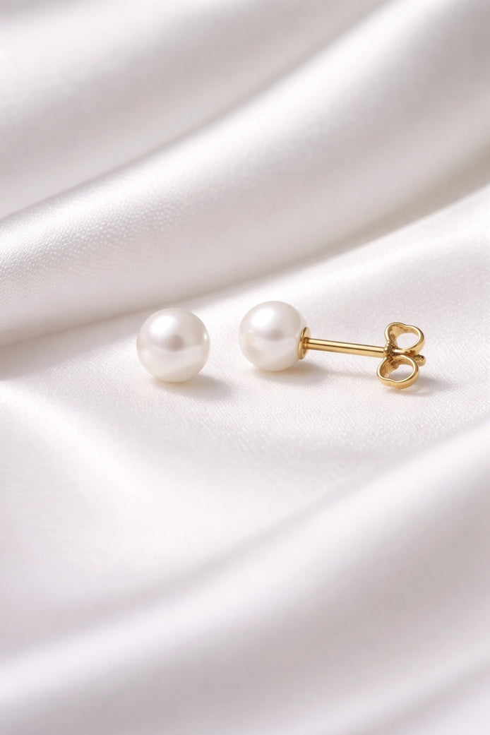 Freshwater Pearl Stud Earrings — 14K Yellow Gold