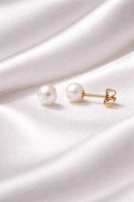 Freshwater Pearl Stud Earrings — 14K Yellow Gold