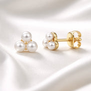 Pearl Trio Stud Earrings — 14K Yellow Gold