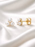 Pearl Trio Stud Earrings — 14K Yellow Gold