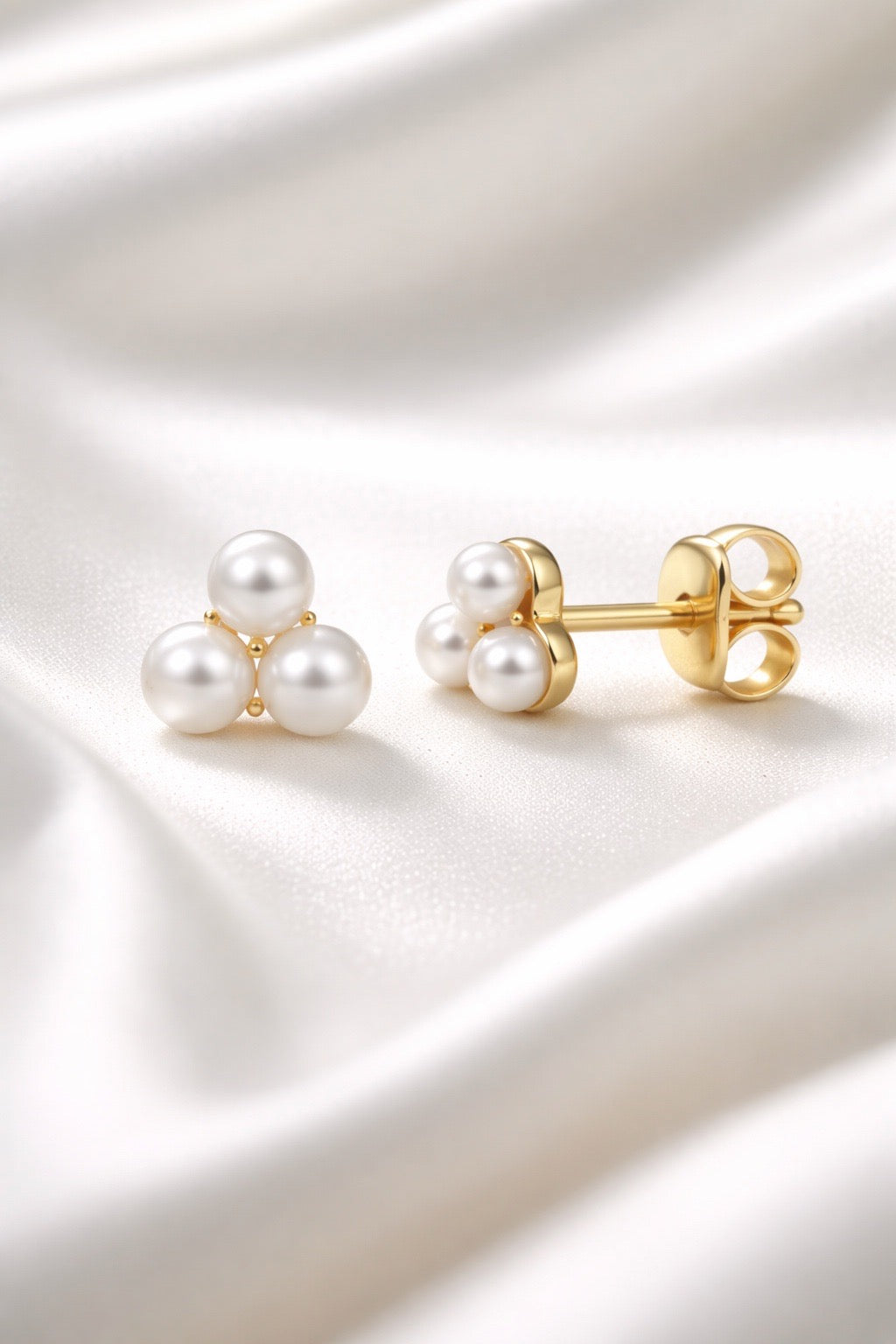 Pearl Trio Stud Earrings — 14K Yellow Gold