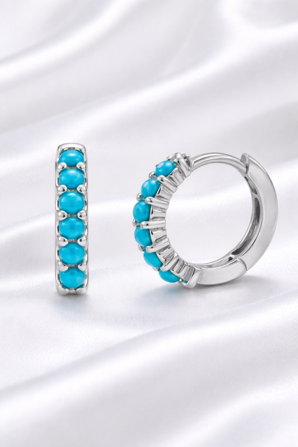 Turquoise Hoop Earrings — Sterling Silver