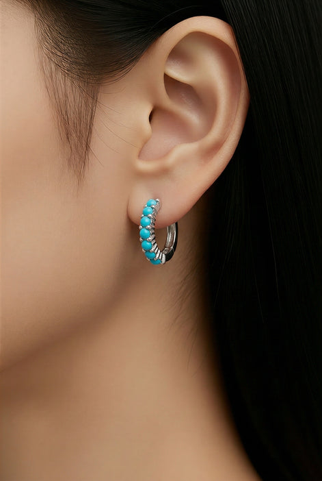Turquoise Hoop Earrings — Sterling Silver