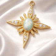 Natural White Opal & .05 CTW Natural Diamond Star Earring Charm — 14K Yellow Gold