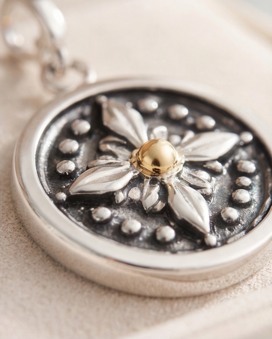 Ever Bloom Medallion — Sterling Silver & 14K Yellow Gold