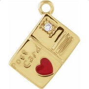 Diamond Heart Enamel Postcard Dangle — 14K Yellow Gold