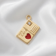 Diamond Heart Enamel Postcard Dangle — 14K Yellow Gold