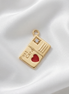 Diamond Heart Enamel Postcard Dangle — 14K Yellow Gold