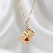Diamond Heart Enamel Postcard Dangle — 14K Yellow Gold