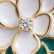 Diamond Magnolia Enamel Dangle — 14K Yellow Gold