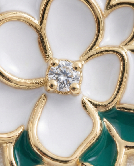 Diamond Magnolia Enamel Dangle — 14K Yellow Gold