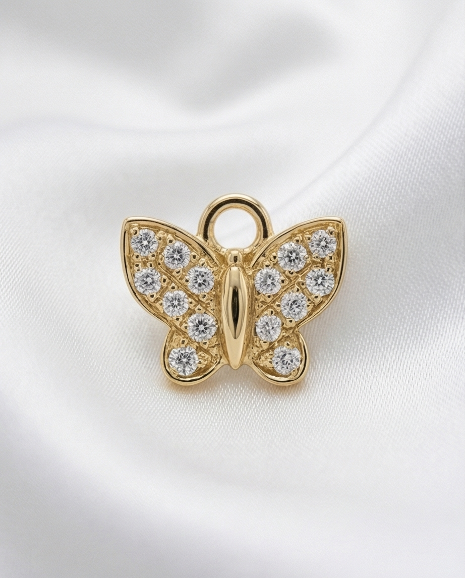 Diamond Butterfly Earring Charm — 14K Yellow Gold