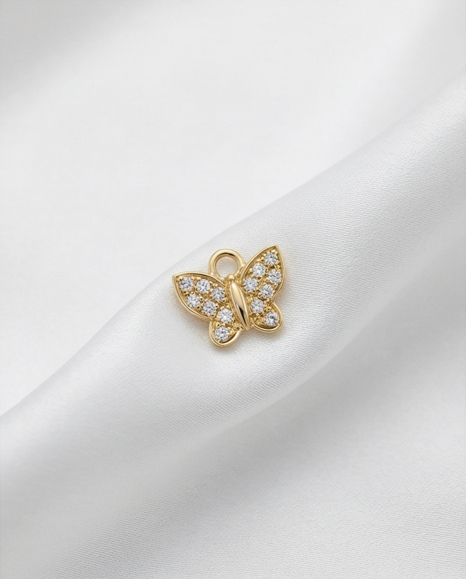 Diamond Butterfly Earring Charm — 14K Yellow Gold