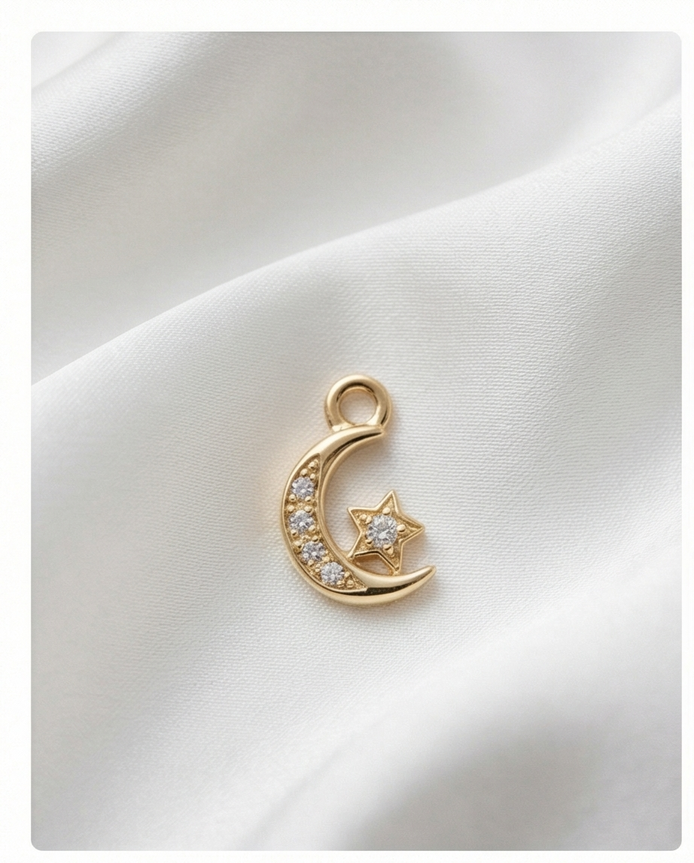 Diamond Moon & Star Dangle — 14K Yellow Gold