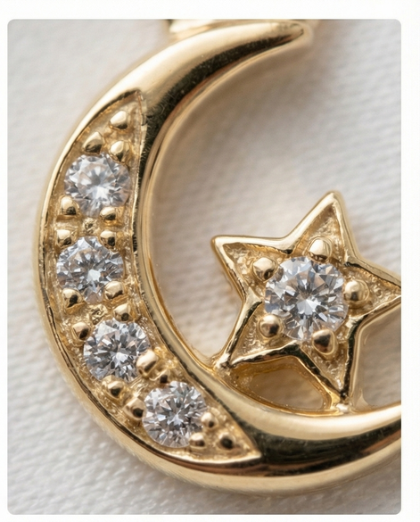 Diamond Moon & Star Dangle — 14K Yellow Gold