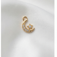 Diamond Moon & Star Dangle — 14K Yellow Gold