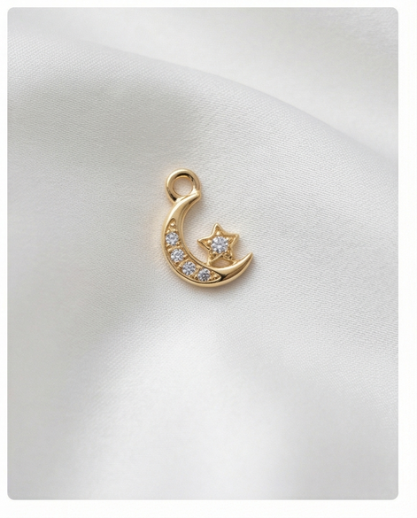Diamond Moon & Star Dangle — 14K Yellow Gold