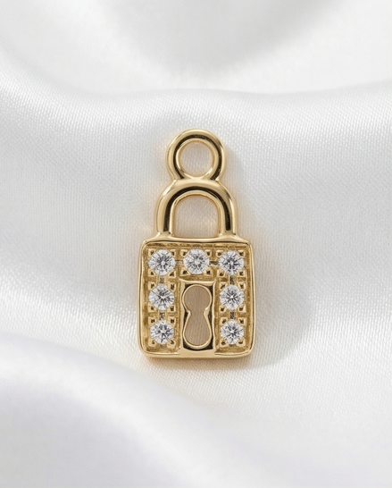Diamond Lock Dangle — 14K Yellow Gold