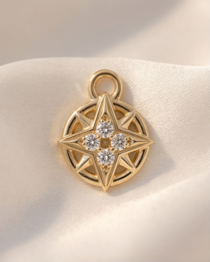 Diamond Compass Dangle — 14K Yellow Gold