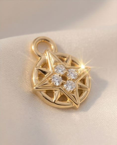Diamond Compass Dangle — 14K Yellow Gold