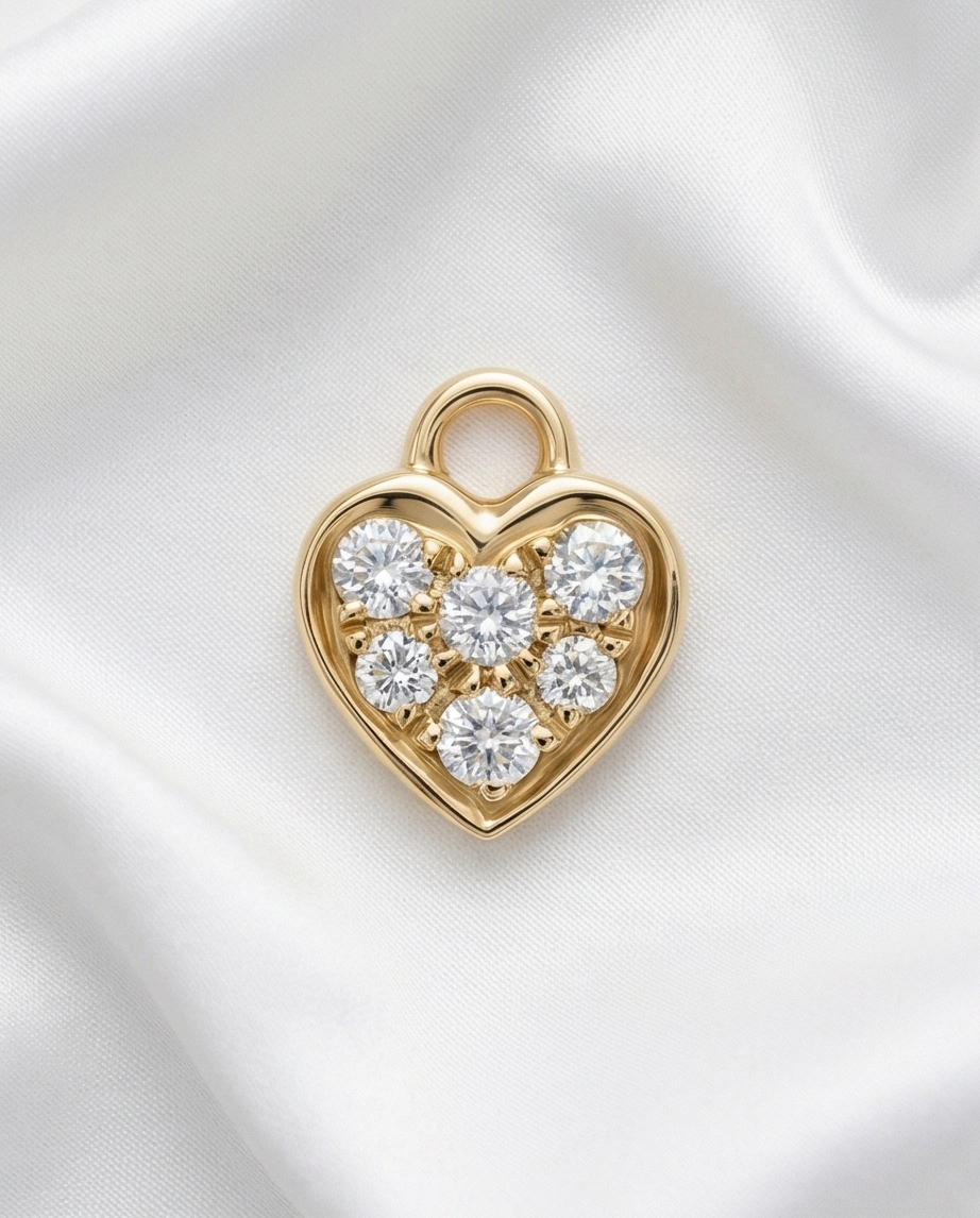 Diamond Heart Earring Charm — 14K Yellow Gold