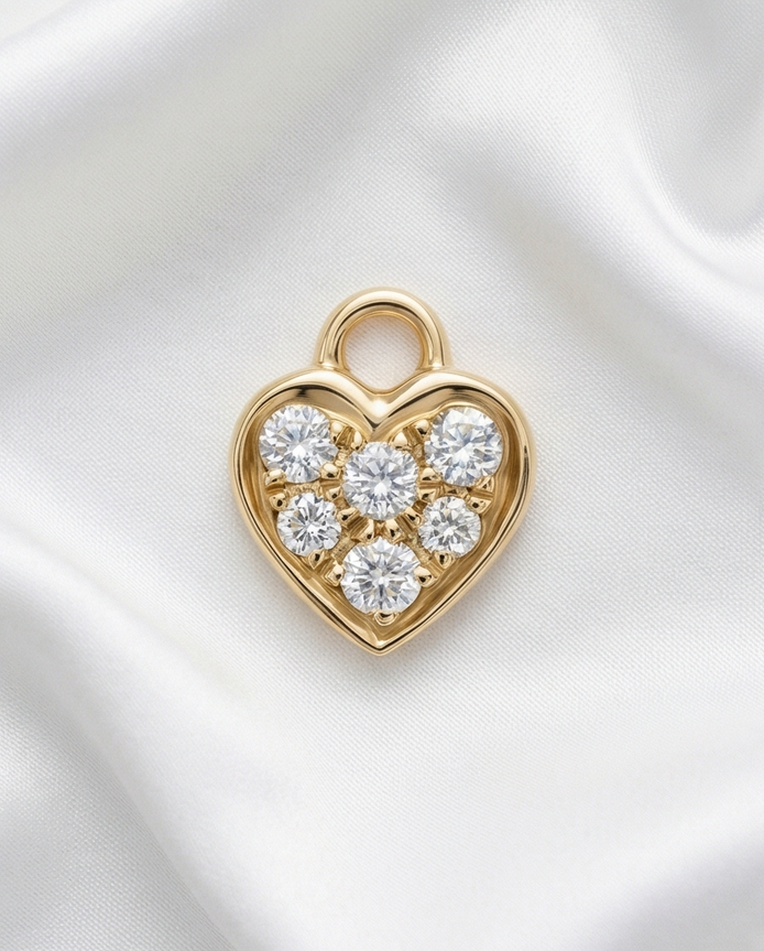 Diamond Heart Earring Charm — 14K Yellow Gold