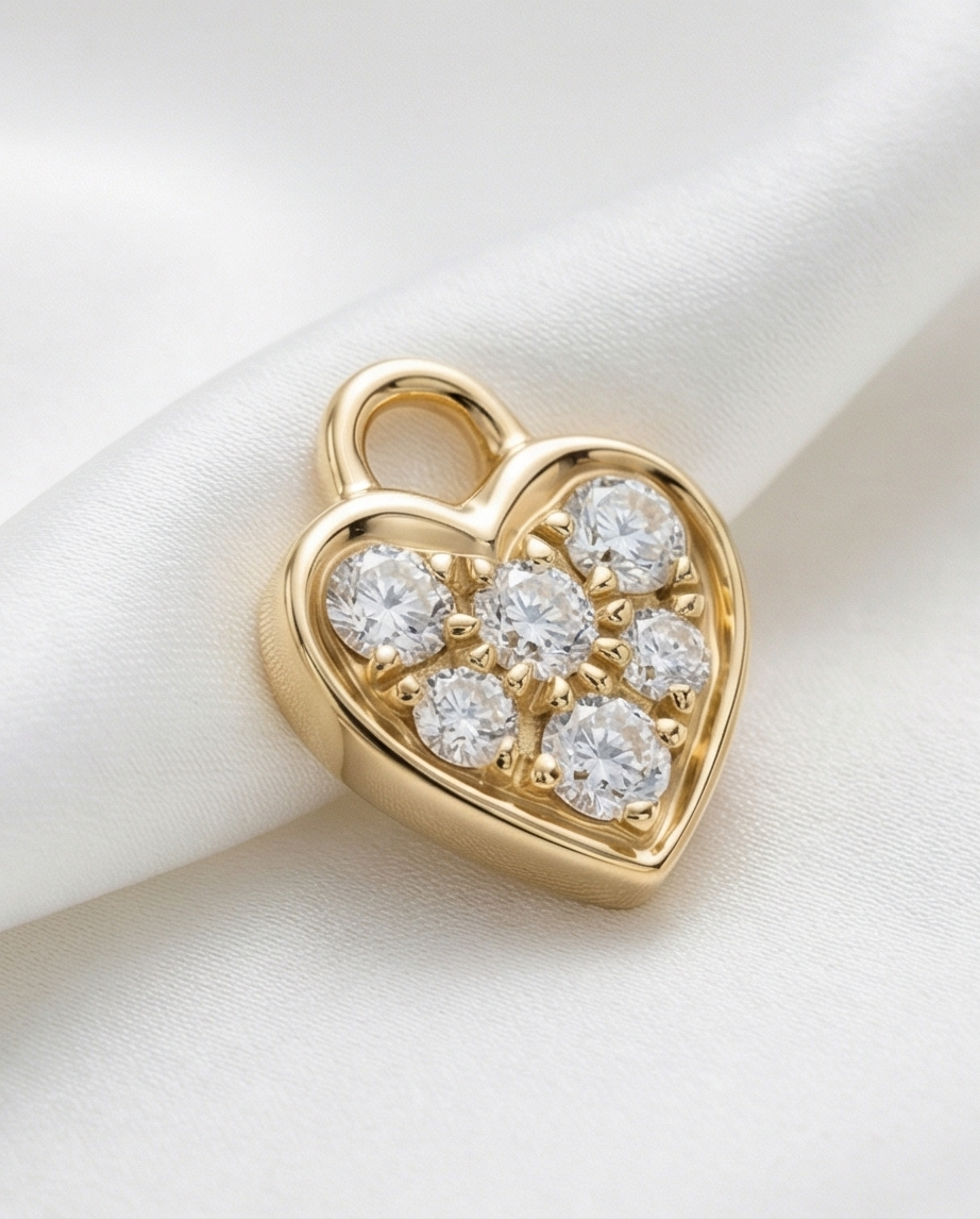 Diamond Heart Earring Charm — 14K Yellow Gold