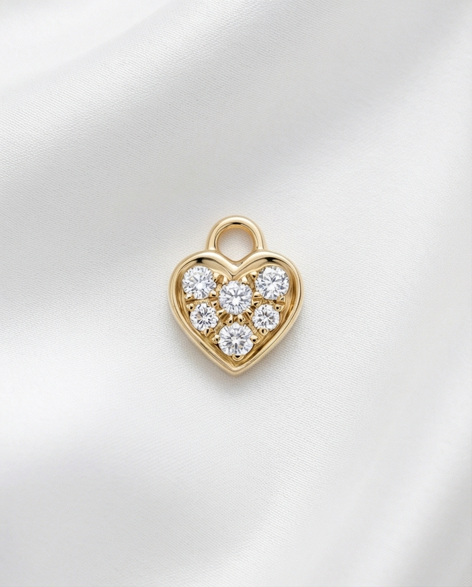 Diamond Heart Earring Charm — 14K Yellow Gold