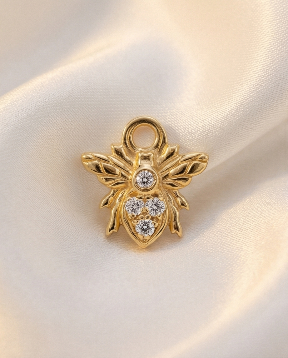 Diamond Bee Earring Charm — 14K Yellow Gold