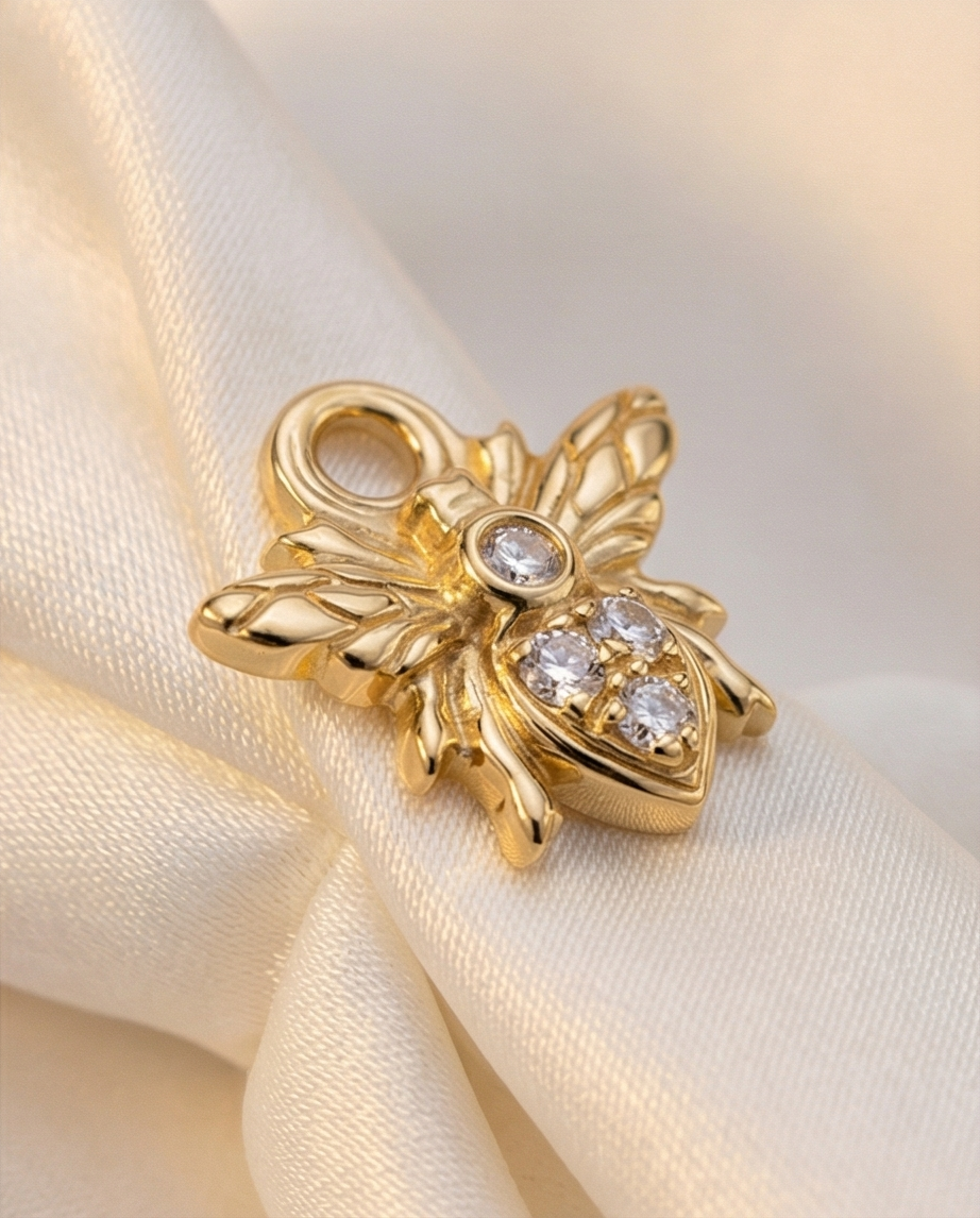 Diamond Bee Earring Charm — 14K Yellow Gold