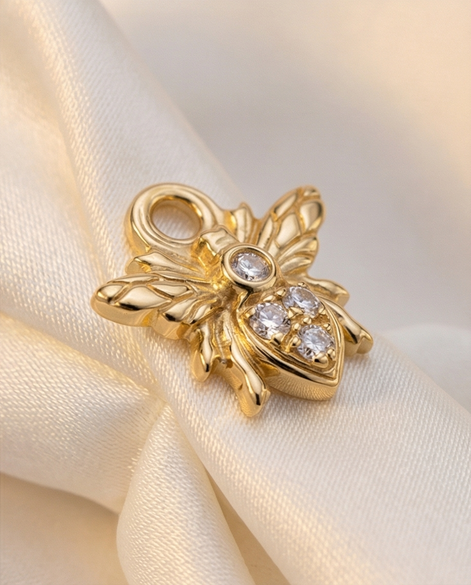 Diamond Bee Earring Charm — 14K Yellow Gold