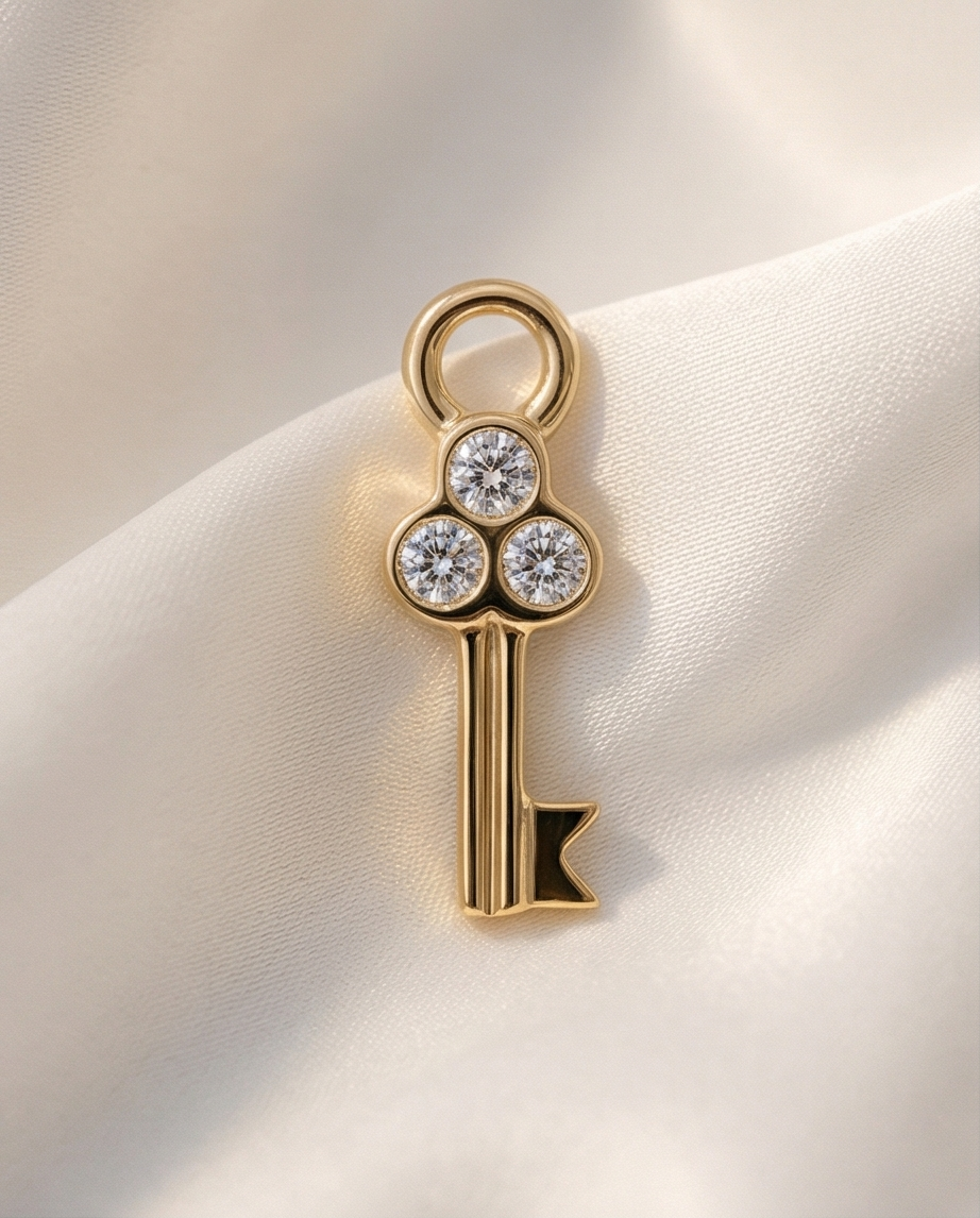 Diamond Key Dangle — 14K Yellow Gold