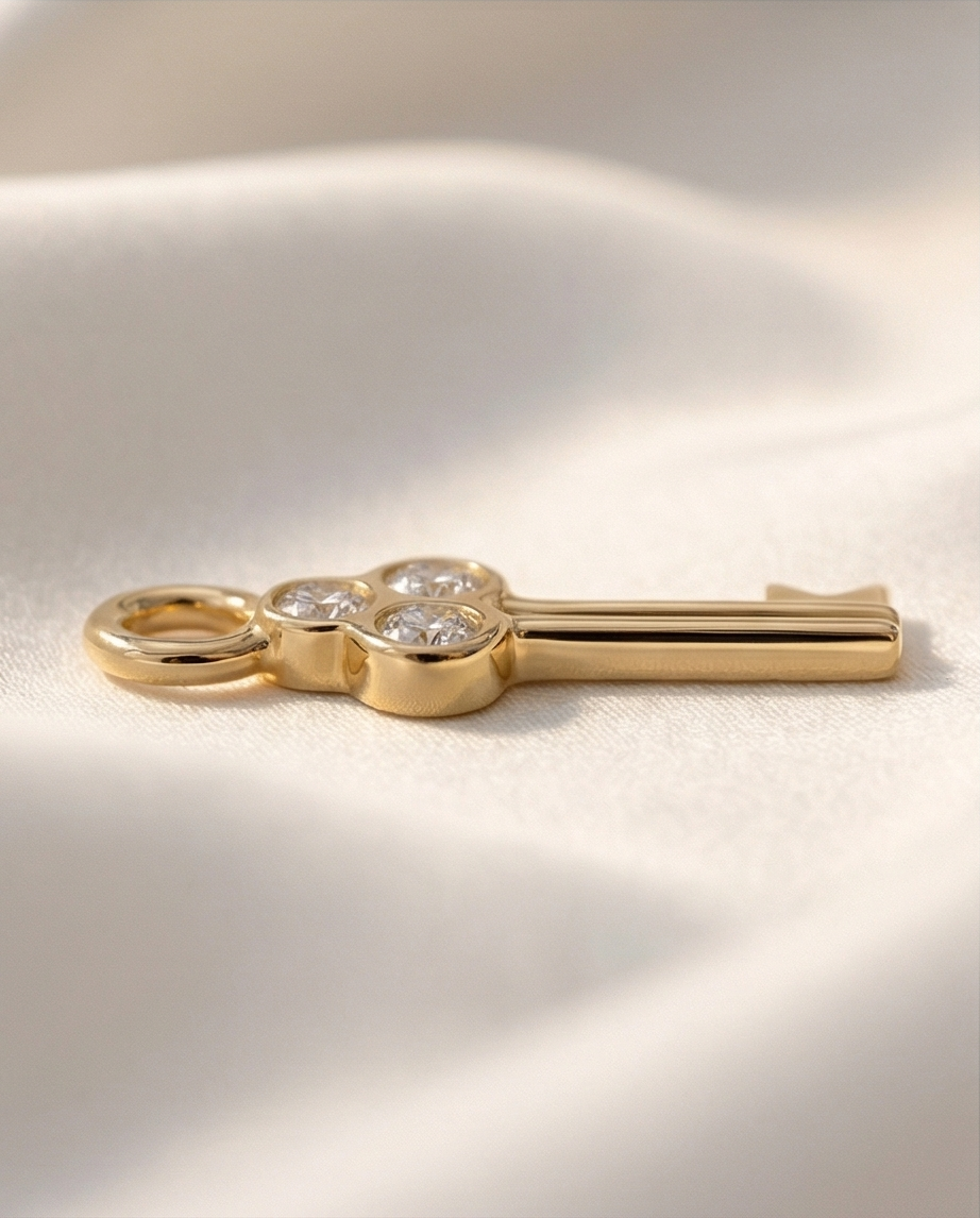Diamond Key Dangle — 14K Yellow Gold