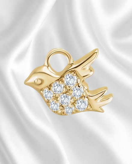 Diamond Bird Earring Charm — 14K Yellow Gold
