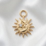 Diamond Sun & Moon Earring Charm — 14K Yellow Gold