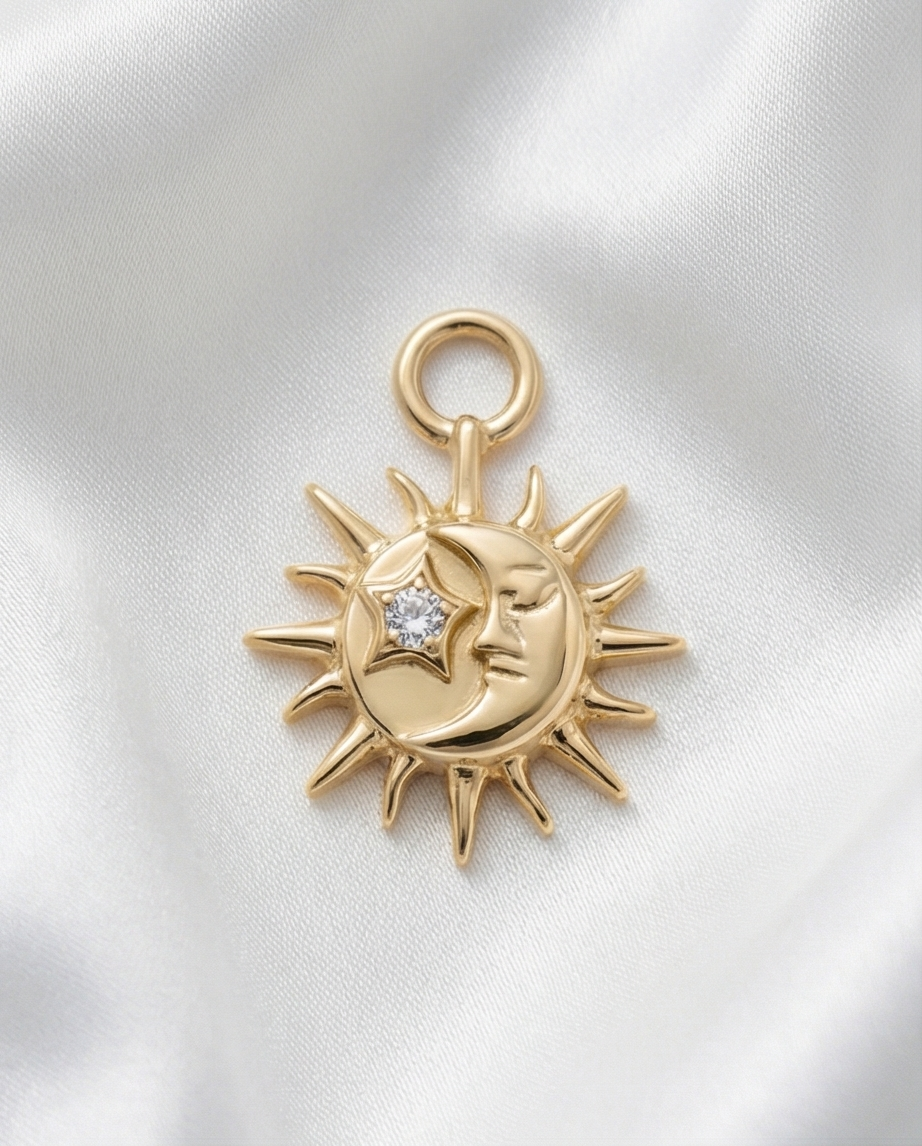 Diamond Sun & Moon Earring Charm — 14K Yellow Gold