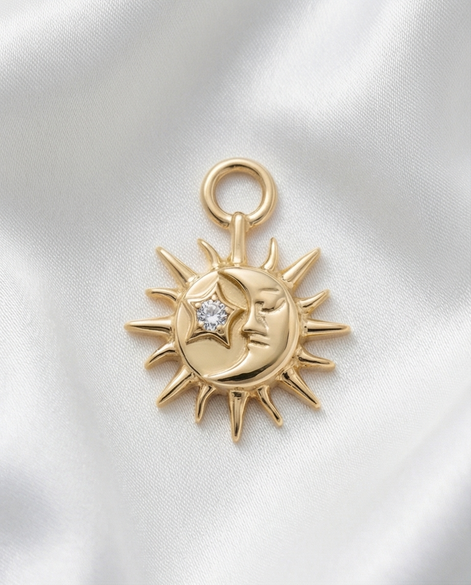 Diamond Sun & Moon Earring Charm — 14K Yellow Gold