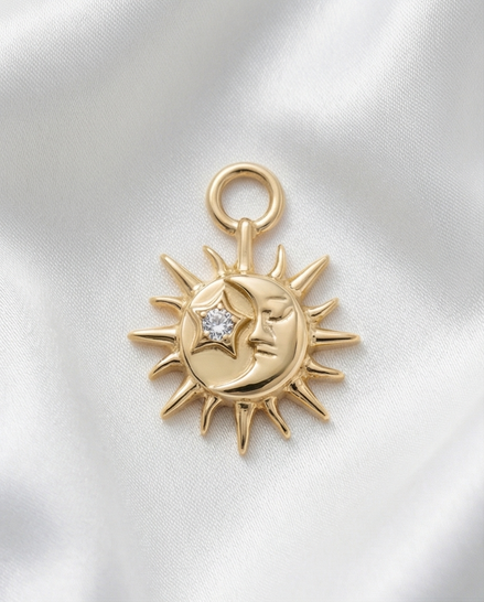 Diamond Sun & Moon Earring Charm — 14K Yellow Gold